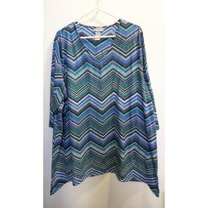 Catherine's Women's 2X Chevron Striped Pattern Rhinestone Handkerchief Hem Top